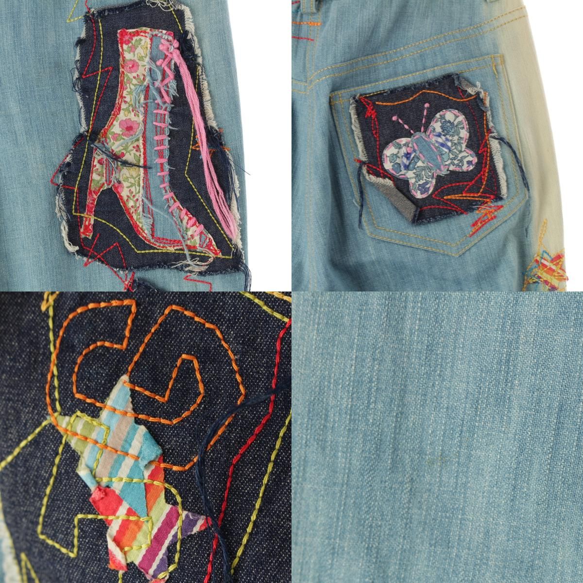 ジョンガリアーノ 2002年 コットン 刺繍 パッチワークフレアデニムパンツ ジョンガリアーノ 2002年 コットン 刺繍 パッチワーク デニムパンツ