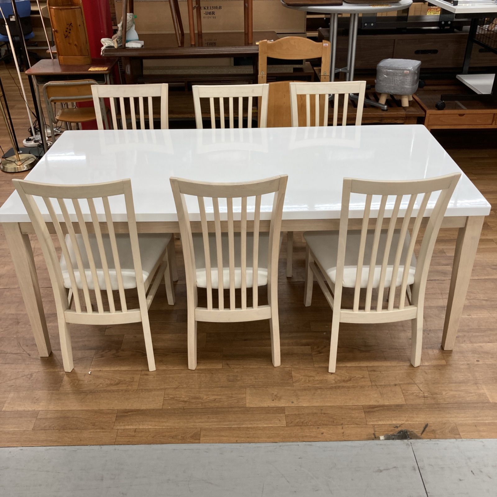 名古屋市近郊送料設置無料 S775 関家具 ダイニング7点セット SPADEⅡ 天板ハイグロス 幅180cm