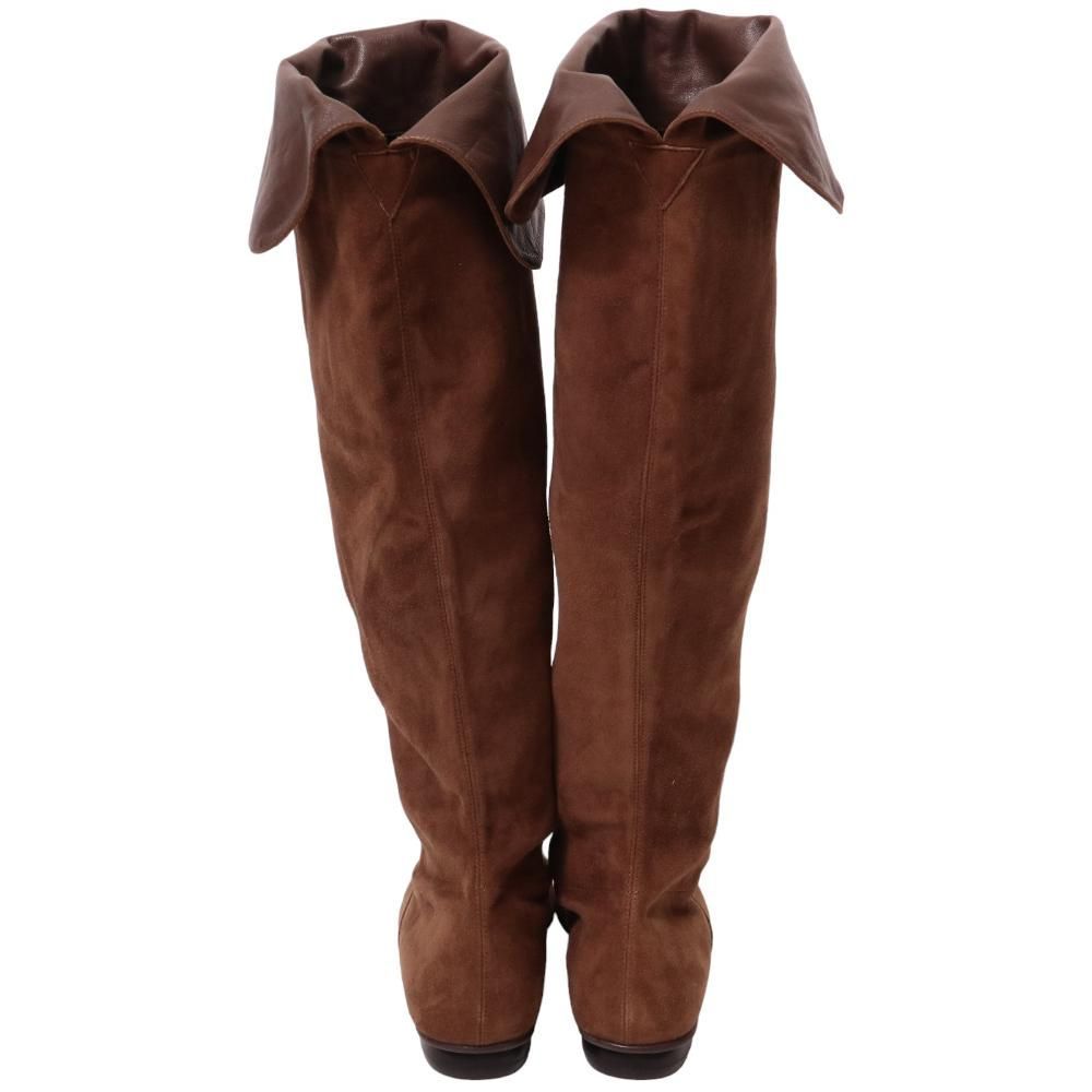 【美品】フォクシー FOXEY スエードロングブーツ ニーハイブーツ37 美脚効果抜群 フォクシー FOXEY ロングブーツ 37 レザー×スエード 黒