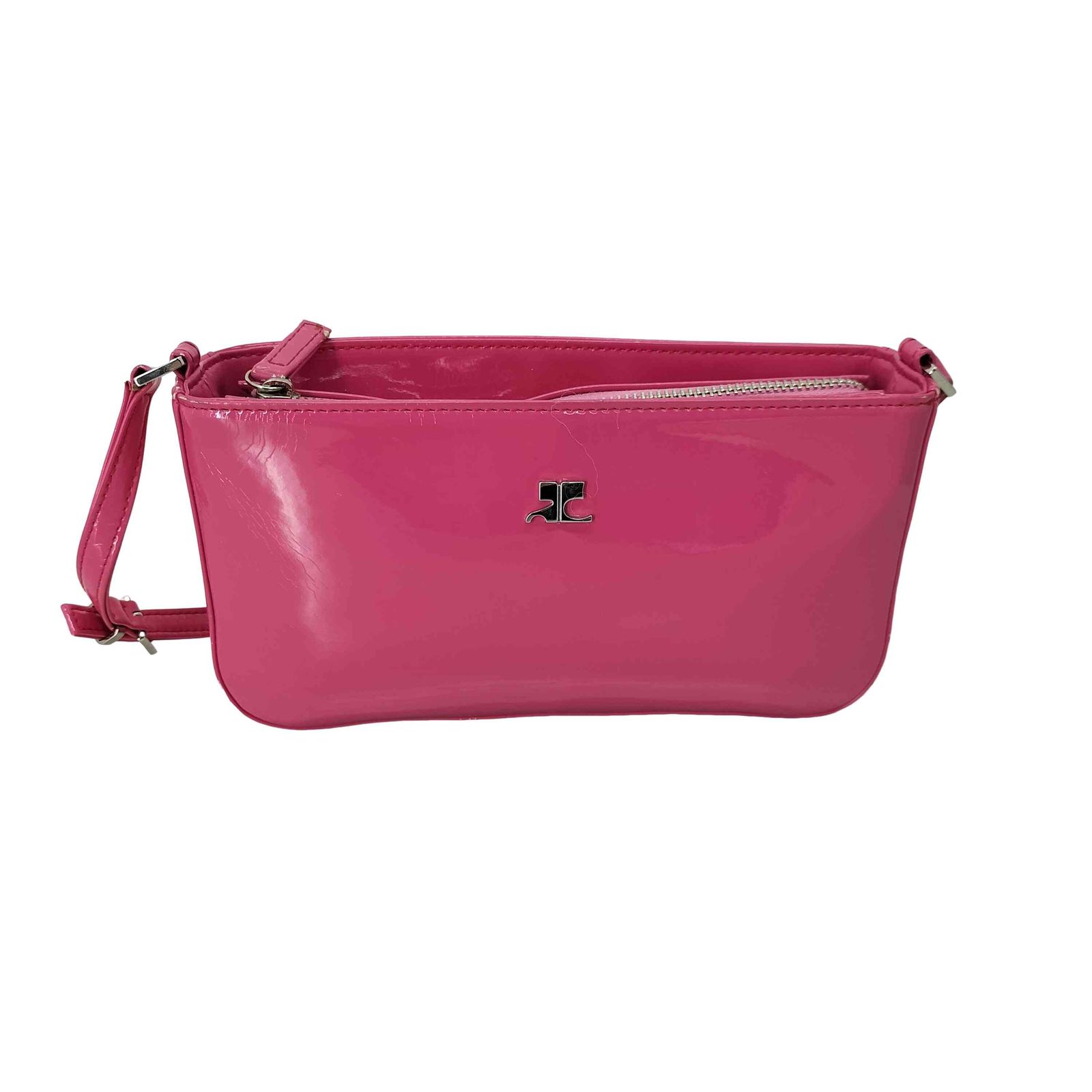 クレージュ courreges エナメルレザーハンドバッグ ショッキングピンク