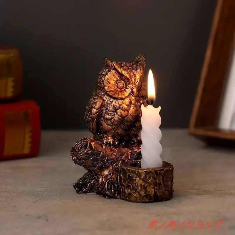 アンティーク調フクロウのキャンドルホルダー - 神秘的で知恵を