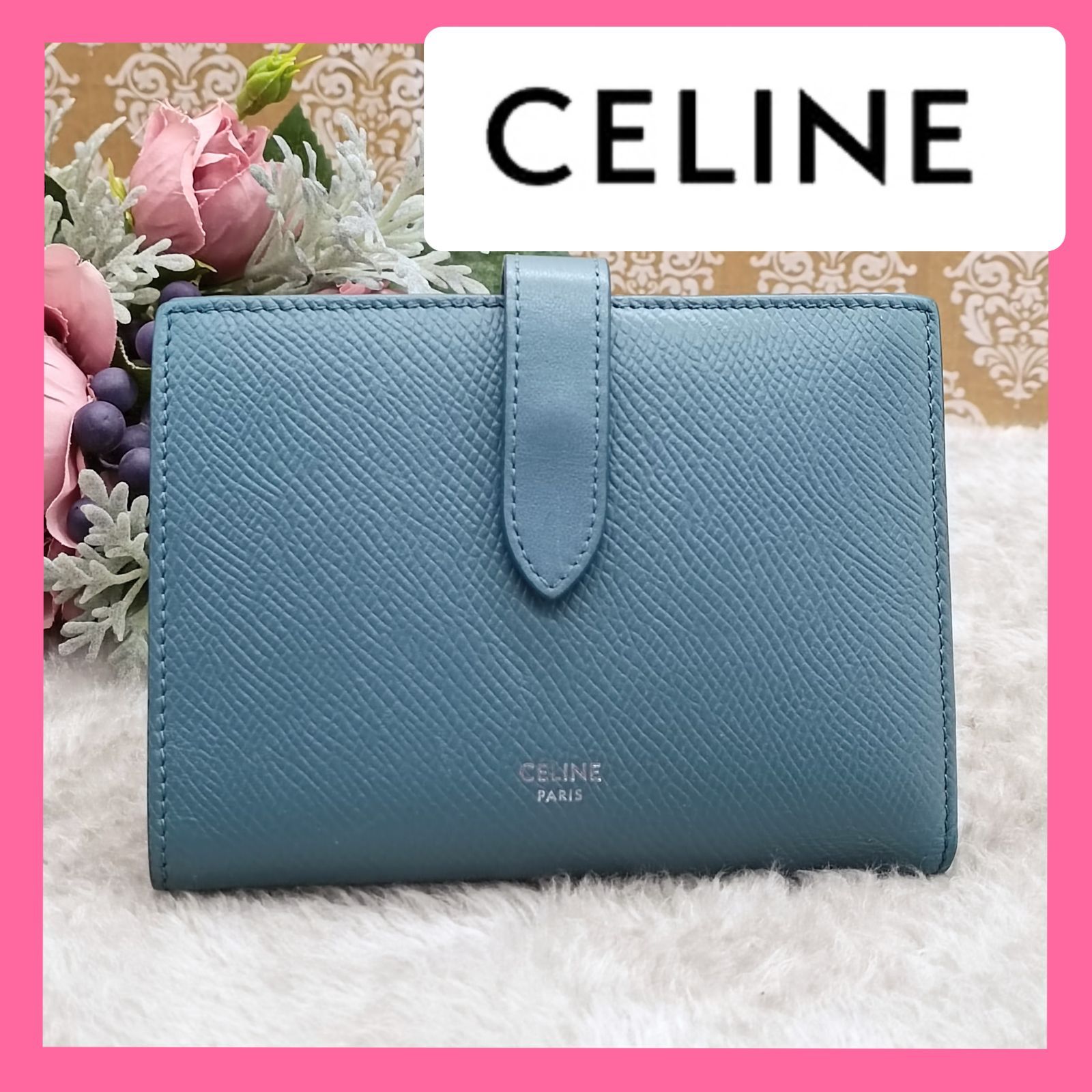 CELINE 》 セリーヌ ミディアム ストラップウォレット くすみカラー ブルー系 折財布 コンパクトウォレット 本革  送料無料・匿名配送・最短即日発送いたします！ 632 - メルカリ