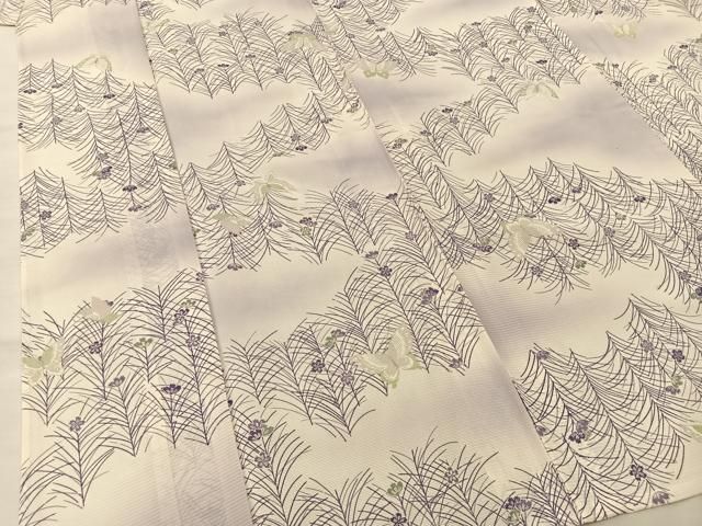 G 美品 夏物 ポピーの花模様 銀彩 白色 正絹 薄物 縦絽 紗 小紋 着物 平和屋着物＊夏物 小紋 絽 花蝶文 暈し染め 銀彩 正絹 逸品