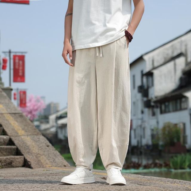 種類19：4XL/C：グレー メンズ ファッション 服 男性用 オシャレ シンプル 大人 かっこいい 大きいサイズ ストリート 紳士服 リネン パンツ 夏 ストレート ワイド レッグ 薄手 通気性 コットンリネン カジュアル