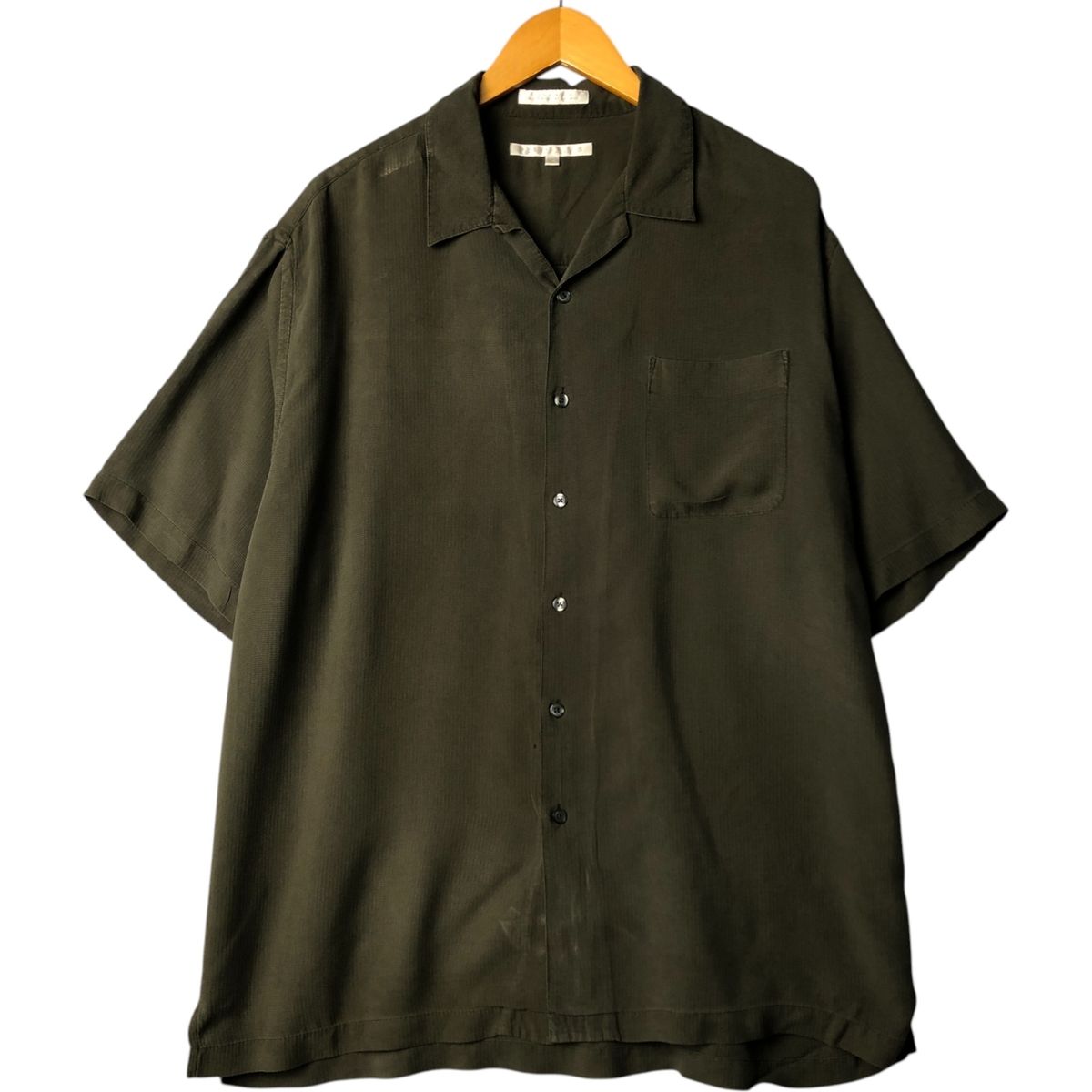 【希少】90s ペリーエリス シルク100% オープンカラーシャツ XL 90s PERRY ELLIS シルクシャツ 開襟 総柄 半袖 ブラック M