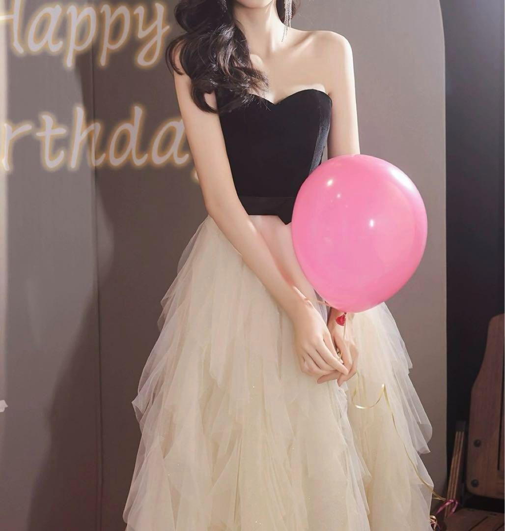 フリルのチュールスカートがオシャレ バイカラーベア ドレス - メルカリ