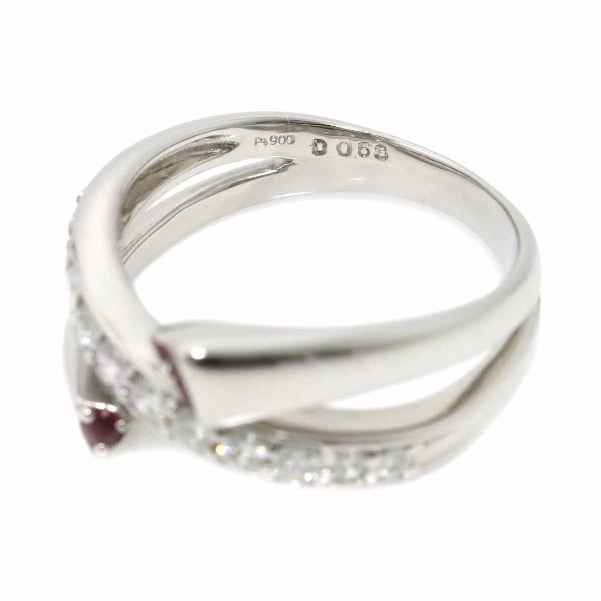 リング 14号 ダイヤ 0.58ct ルビー Pt プラチナ 指輪 Diamond Ring  