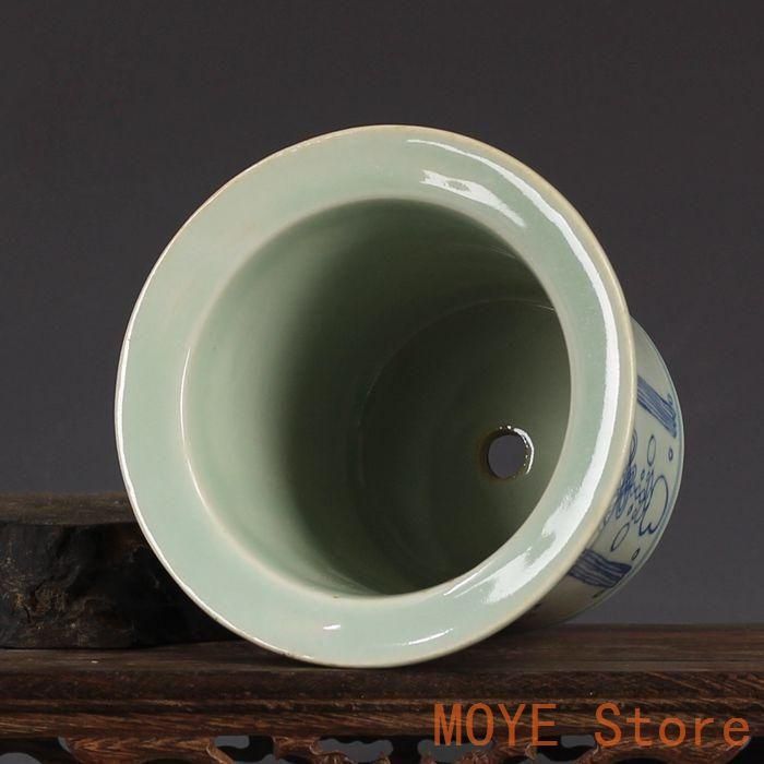 景徳鎮 青花如意紋植木鉢 盆栽鉢 植木鉢 多肉植物鉢 小品盆栽鉢 山野草