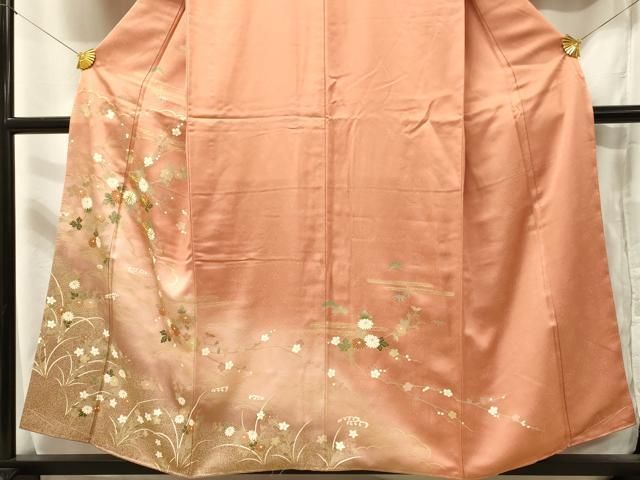 平和屋着物□訪問着 駒刺繍 草花文 菊 暈し染め 金彩 正絹 逸品 未使用  