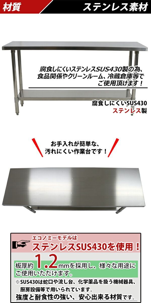 送料無料 オールステンレス作業台 2段 耐荷重約210kg 約幅1500×奥行600×高さ800mm 板厚約1.2mm SUS430 エコノミーモデル  ステンレステーブル ワークテーブル ステンレス台 業務用 キッチンテーブル 調理 棚付き 作業 机 ステンレス製 二段 キッチン 厨房  wtsteco6001500