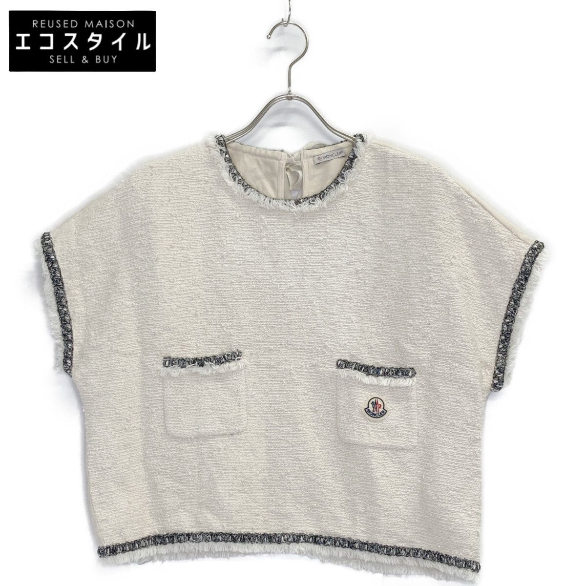 MONCLER モンクレール 23年製 MAGLIA MANICHE CORTE ｱｲﾎﾞﾘｰ ｺｯﾄﾝ×ﾅｲﾛﾝ ﾂｲｰﾄﾞ切り替えｼｮｰﾄｽﾘｰﾌﾞﾌﾟﾙｵｰﾊﾞｰ M