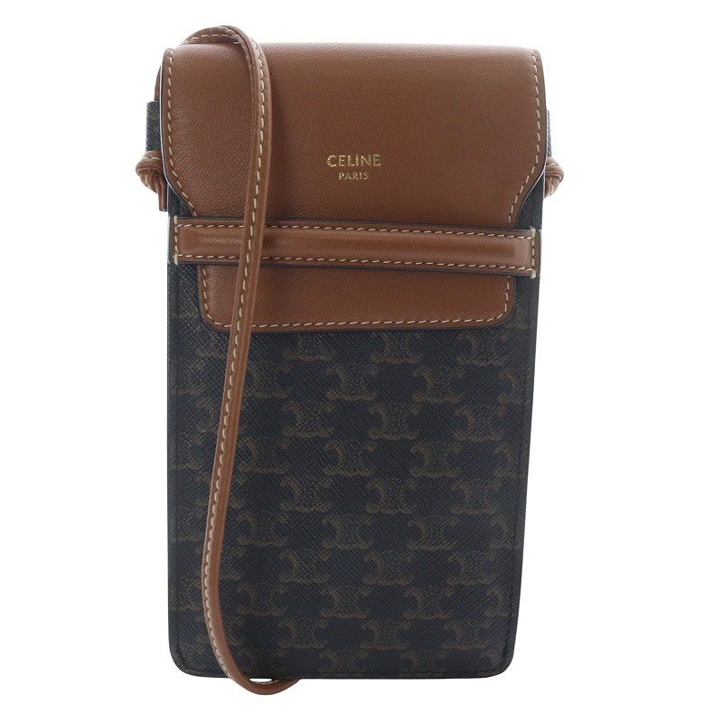 セリーヌ CELINE フラップ付きモバイルポーチ | トリオンフキャンバス - ラムスキン タン 10G332CQD.04LU |YO27 OH