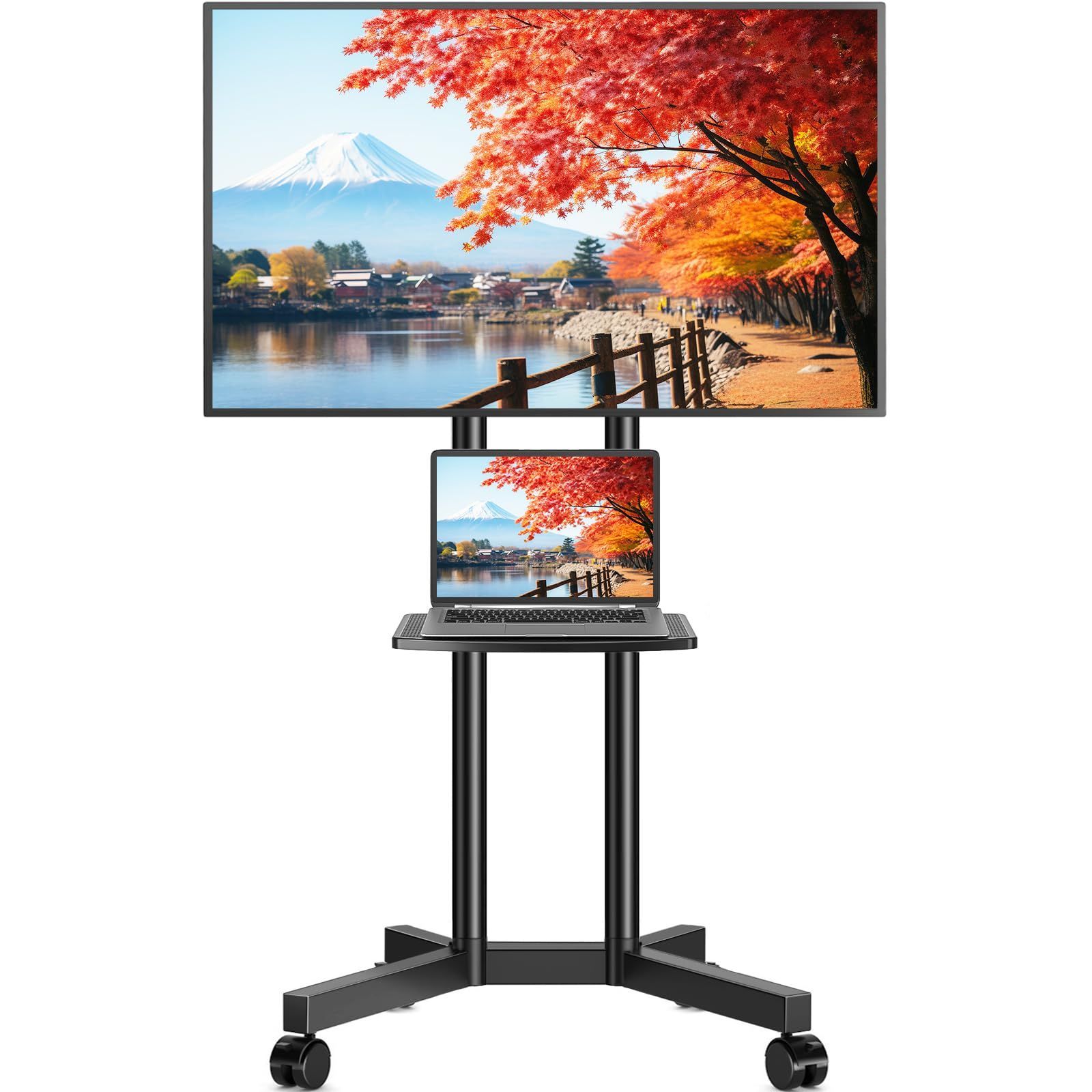 新着商品 高さ調整 VESA400*400 テレビスタンドキャスター付き mmまで対応 インチ 移動式 スタンド二重支柱 32-70 X型台座 tvスタンド 耐荷重 壁寄せ 40 KG テレビスタンド 棚板付き Rfiver ブラック