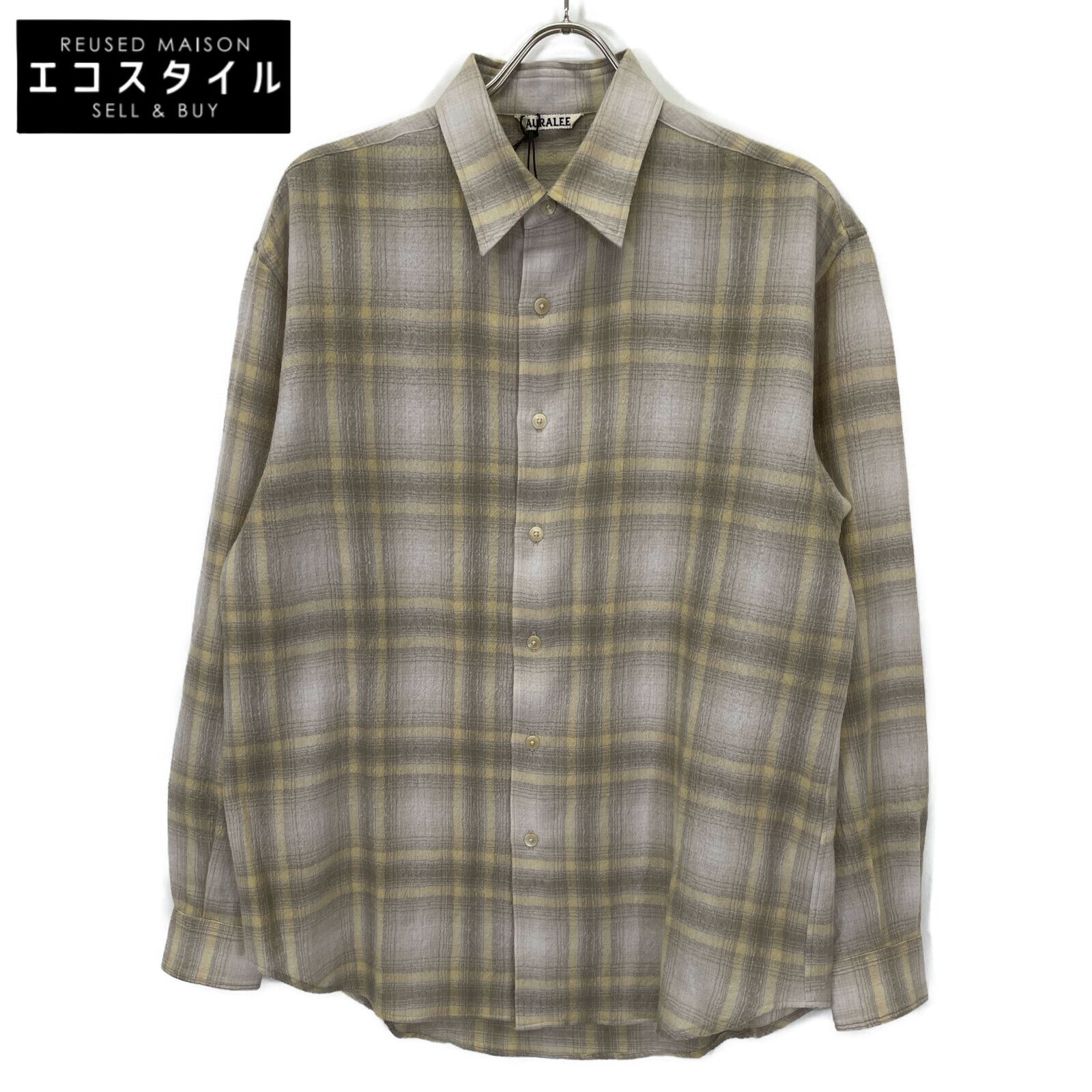 AURALEE オーラリー A24AS01WN YELLOW GRAY CHECK AIRY WOOL CHECK SHIRT 3