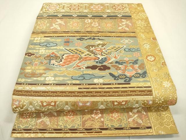 平和屋着物○西陣 服部織物謹製 六通柄袋帯 龍 横段正倉院花文