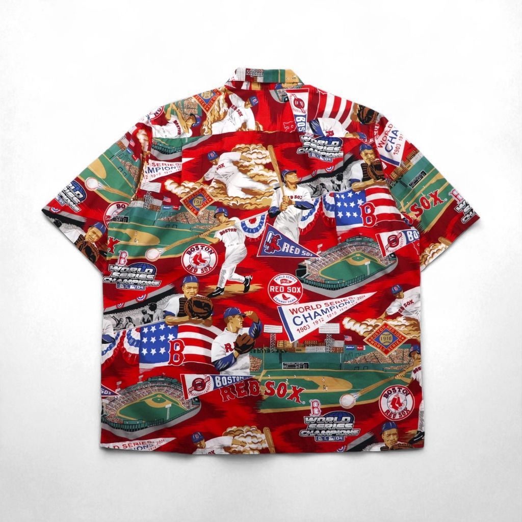 Reyn Spooner アロハシャツ L レッド 総柄 コットン MLB BOSTON