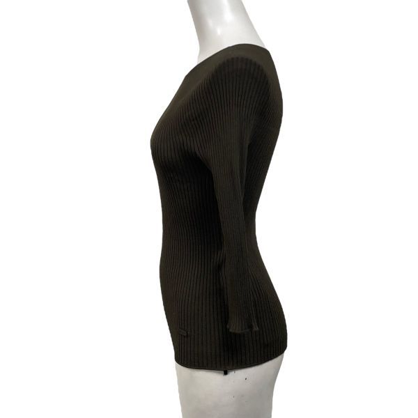  フォクシー Foxey リブニットトップス カットソー 七分袖 ボートネック カーキ 40 L 11号 レディース S 5 V 500 五分袖 七分袖 ニット セーター