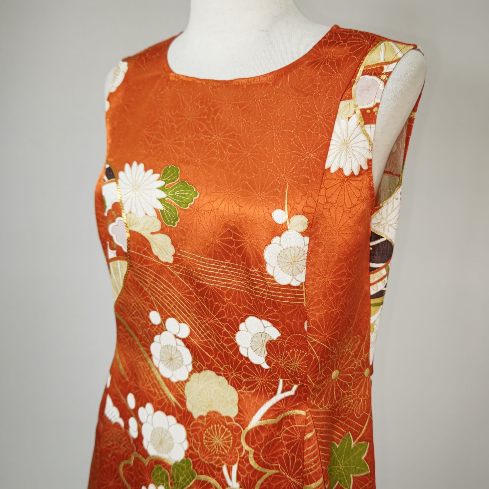 zunezune 振袖 巻きドレス ノースリーブ 着物リメイク オレンジ