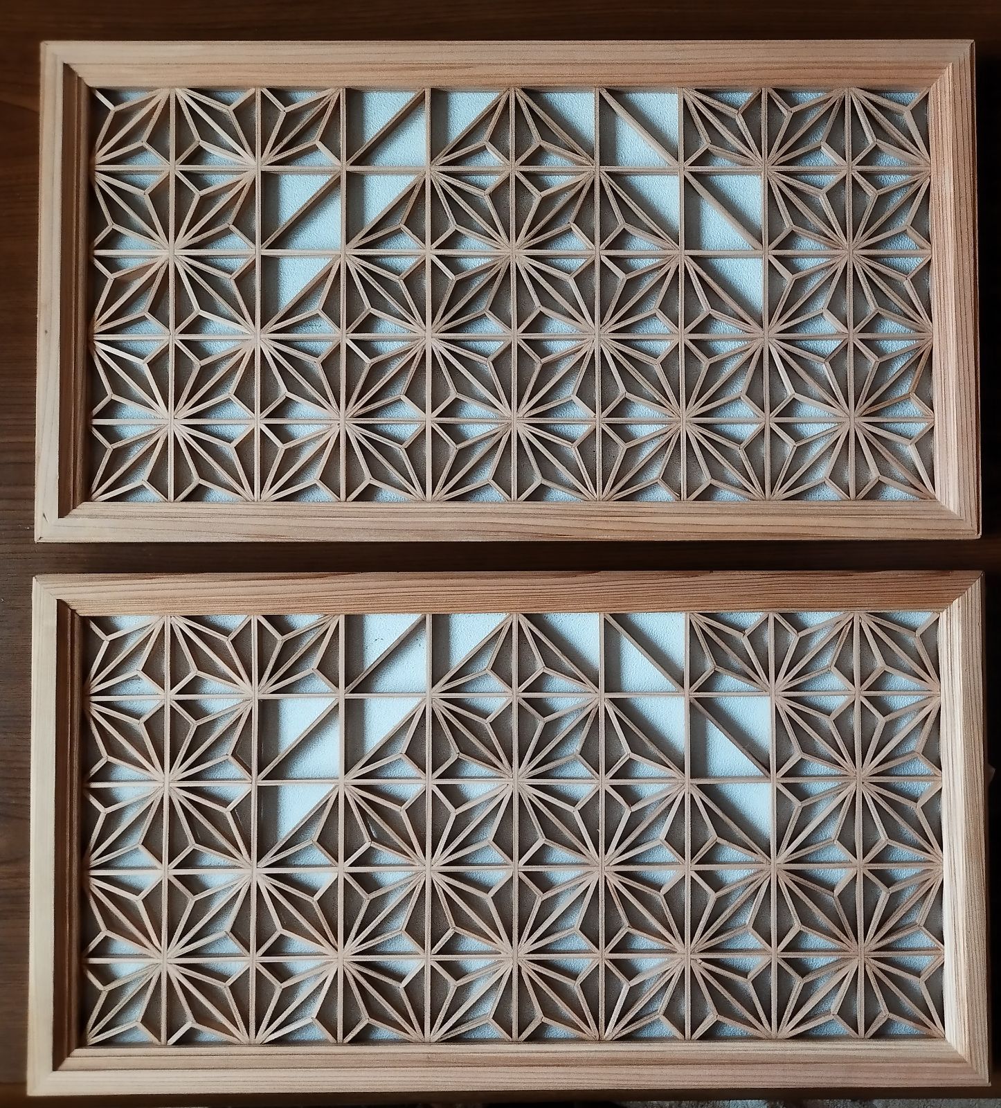 53 ❣️特価！値段交渉OK❣️組子 アクリル板入り 3枚一組 木製額縁 53 ️特価️組子 アクリル板入り 3枚一組 木製額縁-送料無料数量限定