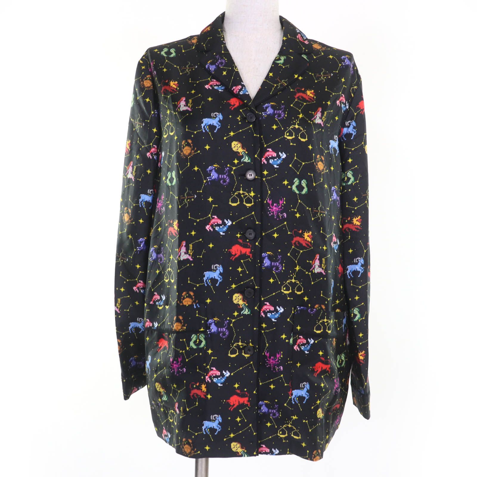 ♥品 Christian Dior クリスチャンディオール 241V33A6633 シルク100％ ソディアックピクセル 長袖シャツ ブラック系 40 イタリア製 正規品 レディース