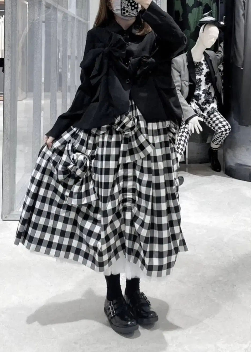 コムデギャルソン2021チェック　リボン　スカート AD2021 コムデギャルソン COMME des GARCONSリボン装飾 ギンガム