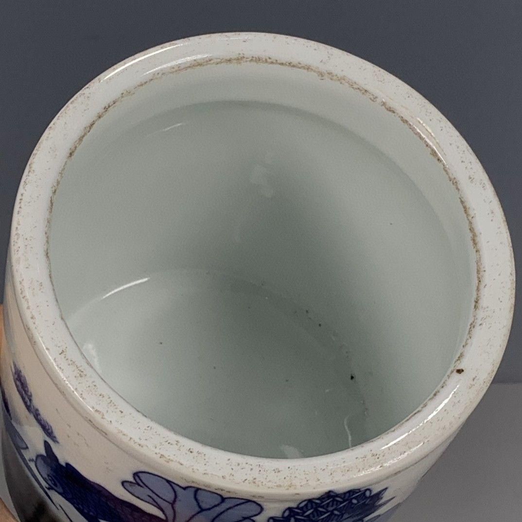 景徳鎮 磁器 青花荷葉紋筆筒 書具 文房具 現代工芸品 美術品