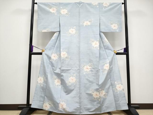 平和屋着物 上 紬 単衣 舞花文 水色地 CYAA3066s5