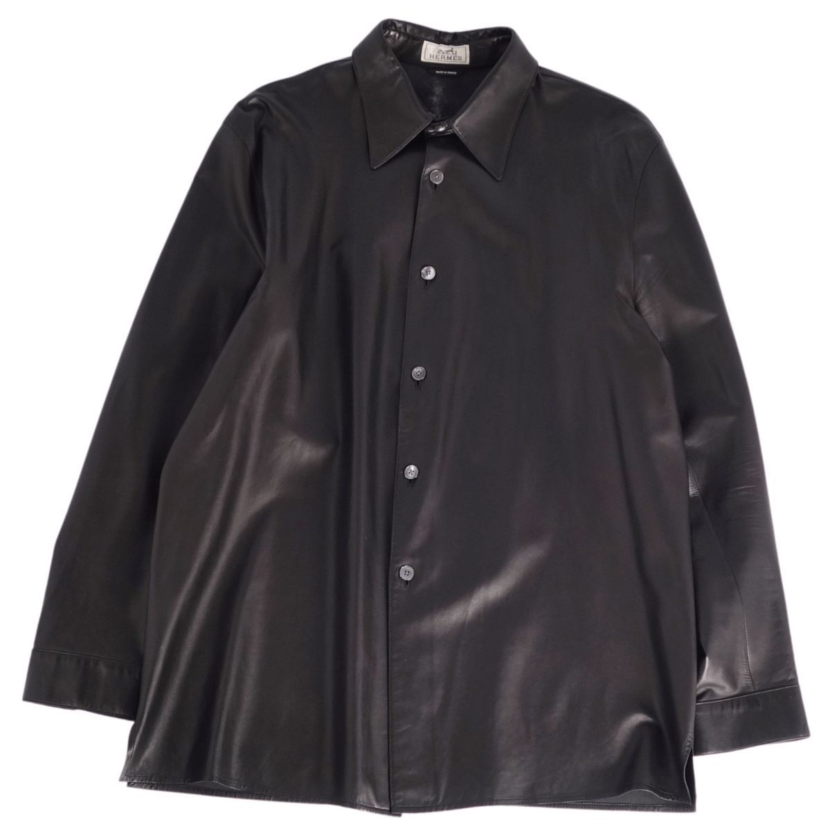 HERMES 黒レザーシャツ 中古・古着通販】HERMES (エルメス) レザーシャツ ブラック サイズ:50