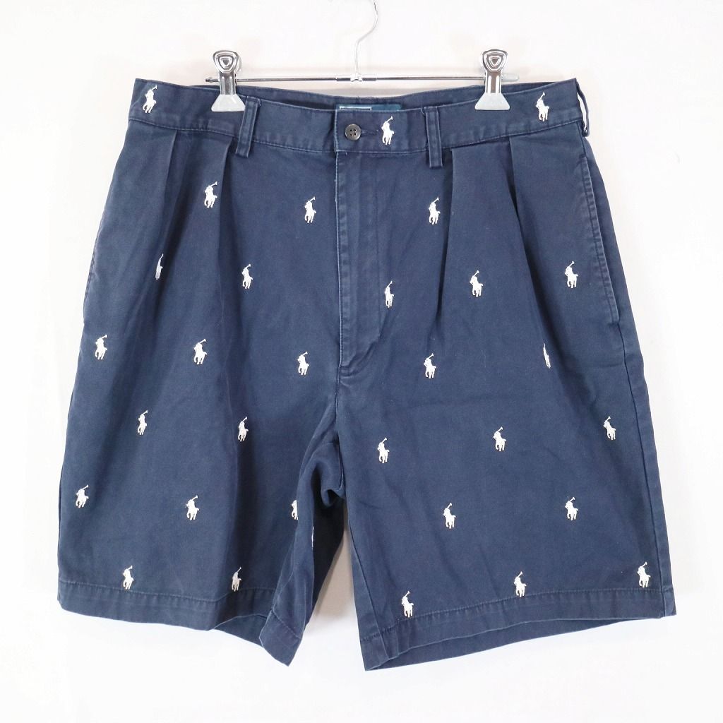 SALE/ 90年代 Polo by Ralph Lauren ポロバイラルフローレン ショートパンツ 総柄ポニー ネイビー (メンズ 35) 中古 古着 N8682