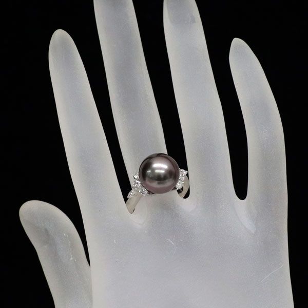 18号 黒蝶真珠 12.1mm ダイヤモンド 計0.21ct リング・指輪