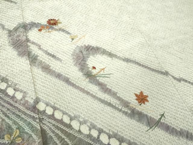 平和屋着物○訪問着 駒刺繍 絞り 吹き寄せ花文 金糸 三越扱い 正絹