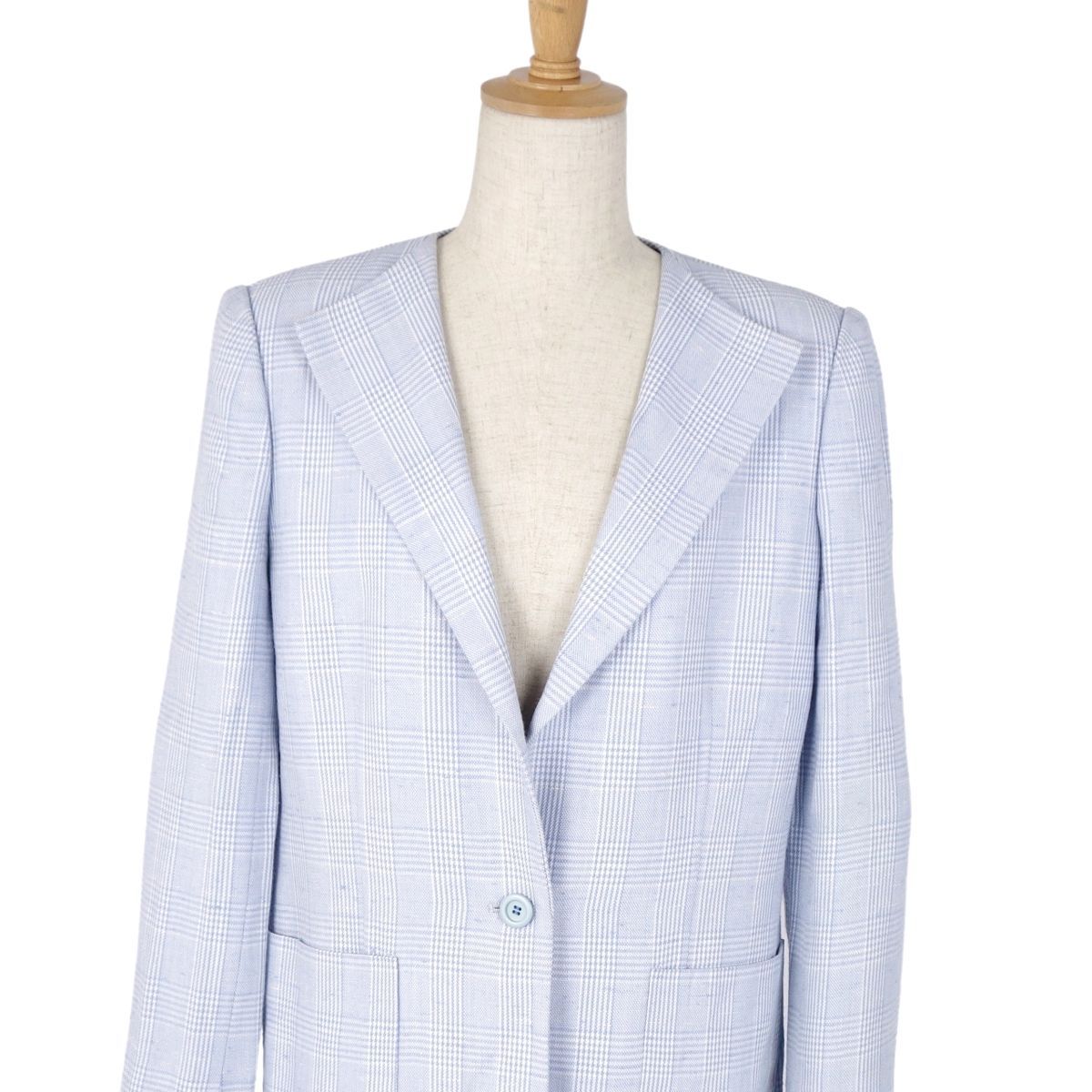 美品✨️クリスチャンディオール Dior ノーカラージャケット チェック 半袖 バイセル公式】クリスチャンディオール チェック柄 ノーカラー