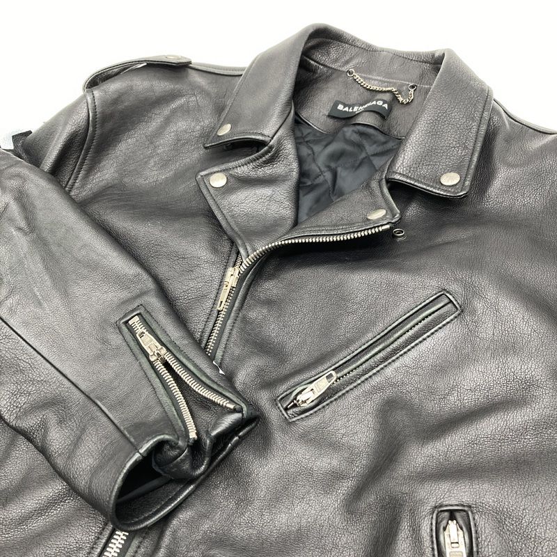 BALENCIAGA ペインテッド レザー ダブル バイカー ジャケット 50
