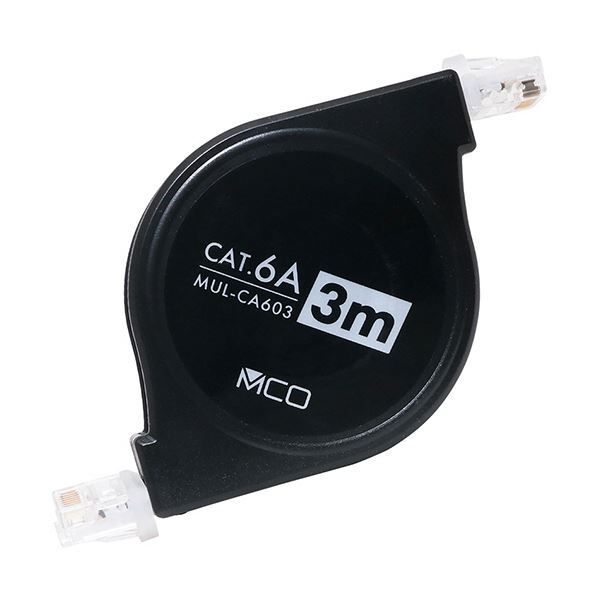 まとめ ナカバヤシ ミヨシカテゴリー6A巻き取りLANケーブル ブラック 3m MUL-CA603 BK 1個 ×3セット