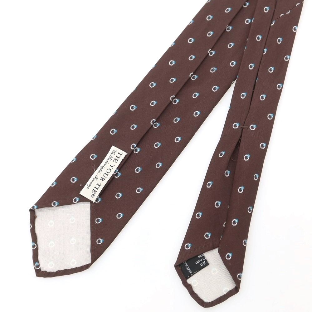 【中古】タイユアタイ TIE YOUR TIE セッテピエゲ プリントシルク 小紋柄ネクタイ ブラウンxホワイト【メンズ】