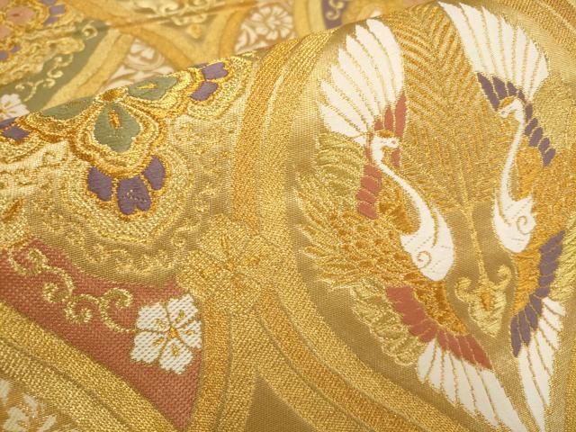 平和屋着物▽六通柄袋帯 唐織 花鳥唐草文 金糸 正絹 逸品 AAAX4843wj  