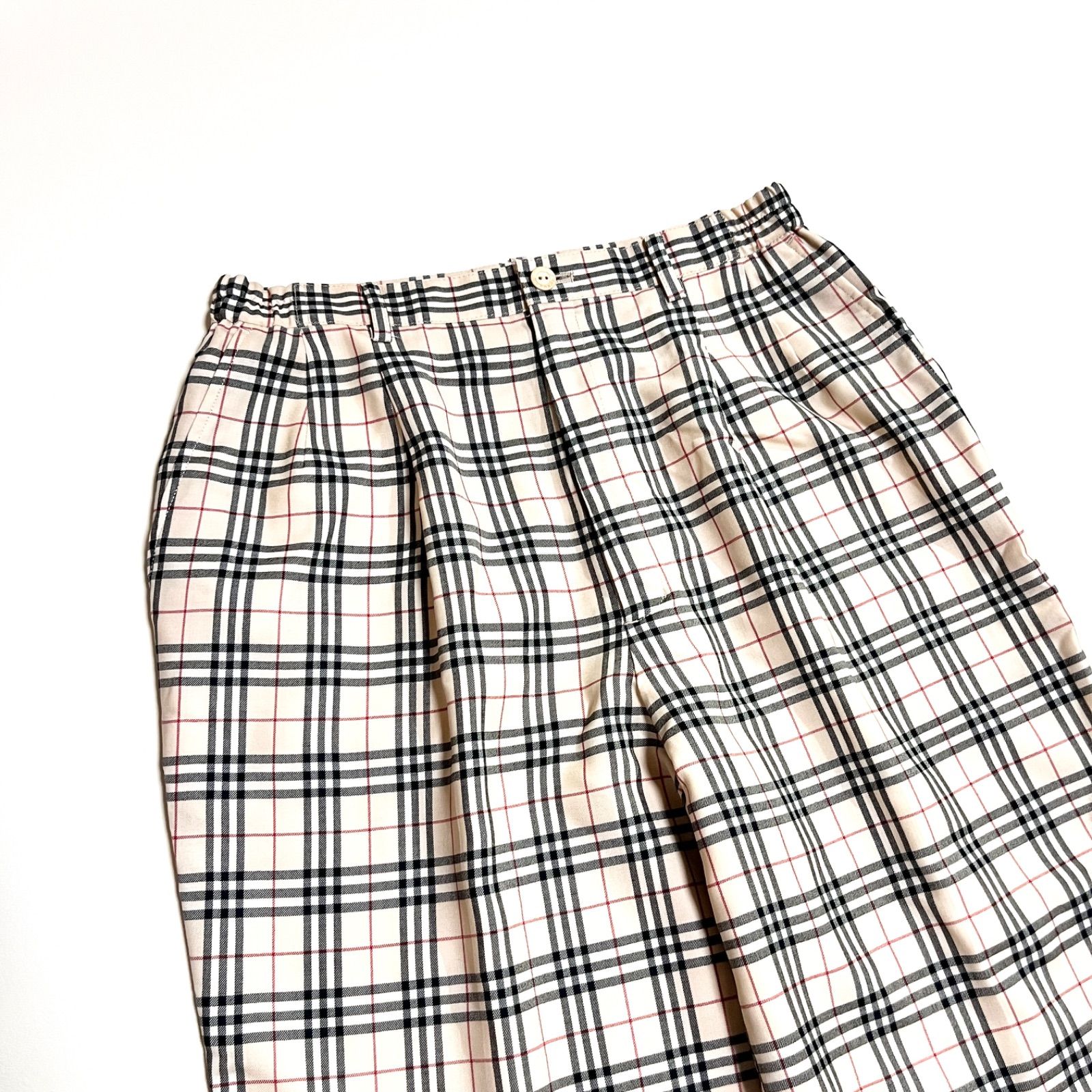 cj07 BURBERRY GOLF 13号 ノバチェック ストレート ゆったり パンツ チェック柄 バーバリー ベージュ