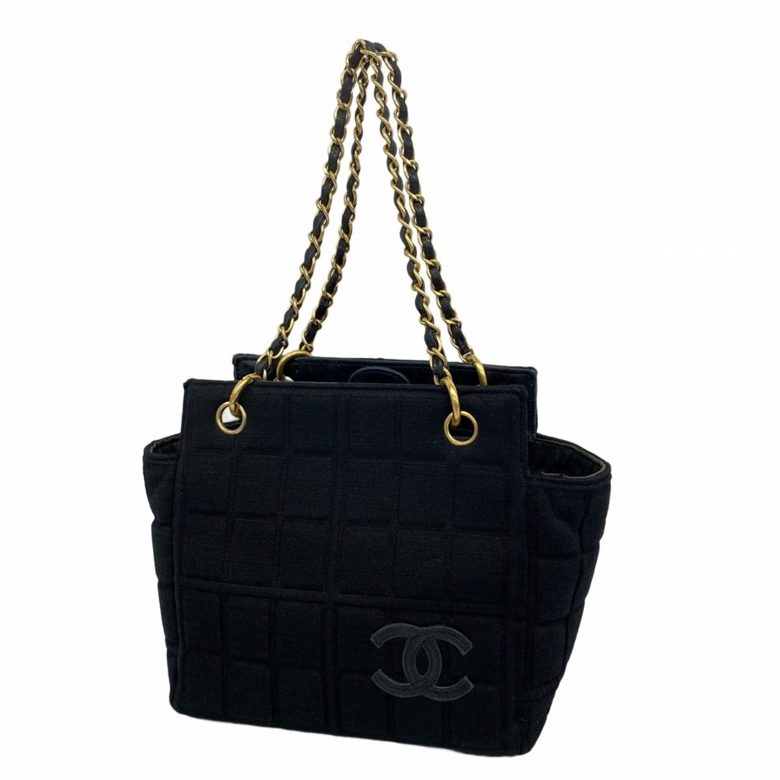 シャネル Chanel シャネル ハンドバッグ チョコバー チェーン コットン ブラック レディース