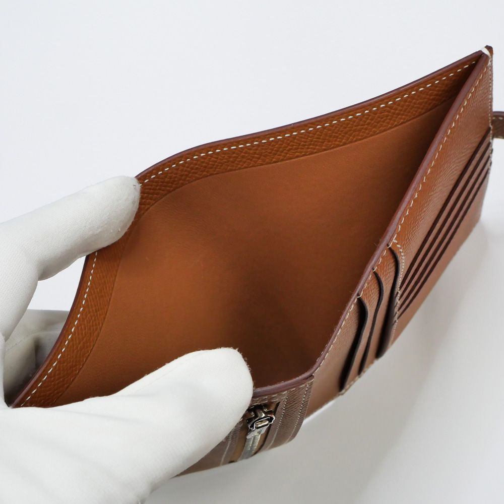 美品❣入手困難❣エルメス べアン ヴォーエプソン ブラウン シルバー金具 名東】エルメス ベアン コンパクト ゴールド シルバー金具