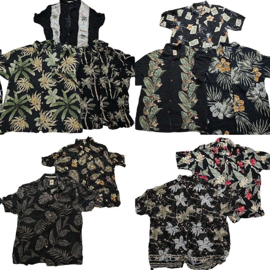 古着卸 黒ボディ アロハシャツ 半袖シャツ 10枚セット メンズ XL ハイビスカス モンステラ 開襟シャツ 古着 NB2042