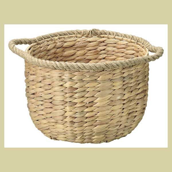 『ウォーターヒヤシンス』丸タイプバスケット「30×20cm」（ロープハンドル）／ナチュラル　※アジアン雑貨，リーズナブル，小物入れ，シンプル，定番，シリーズ，籐風，時代，田舎，両