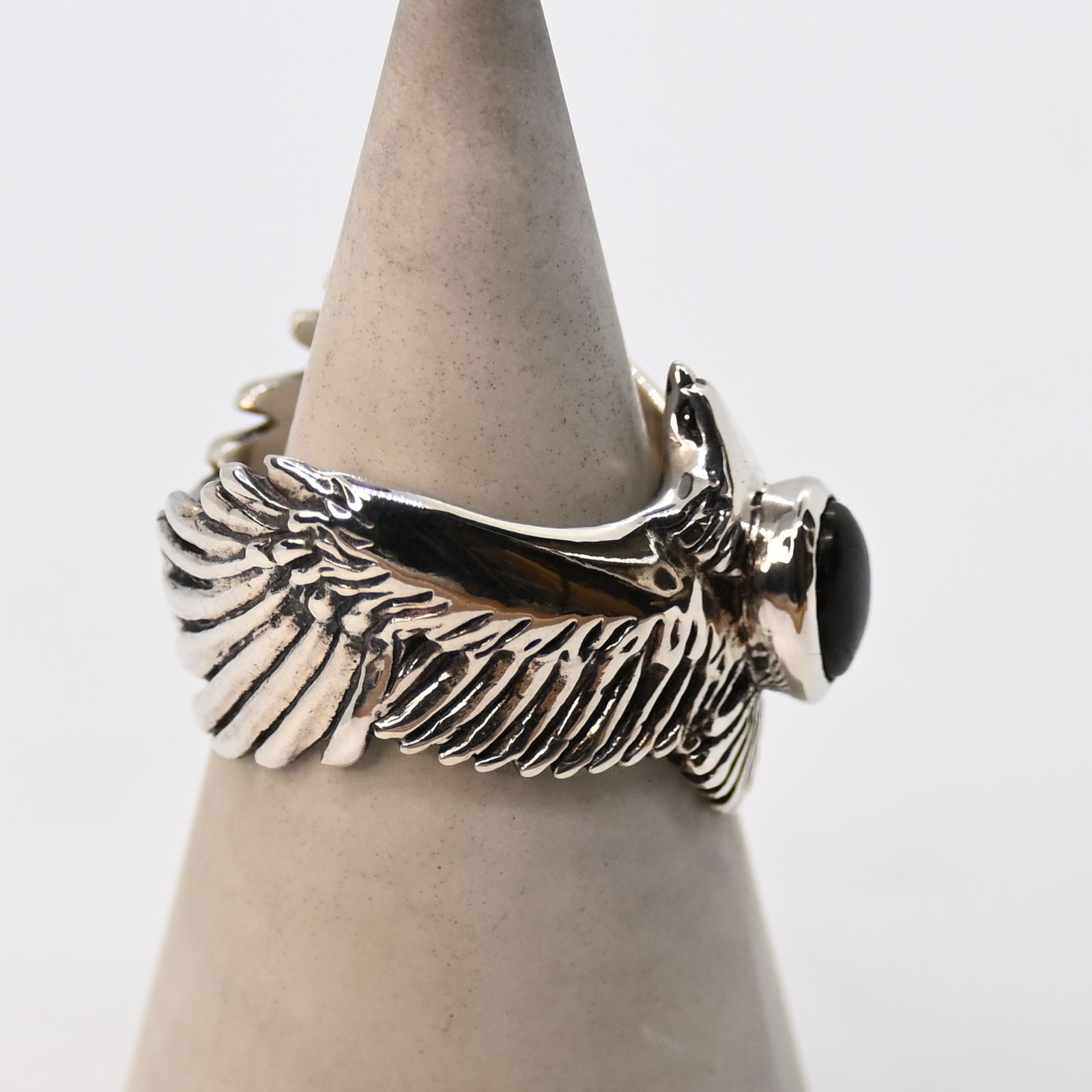 研磨済】SAAD イーグル ブラックストーン リング 17号 シルバー925