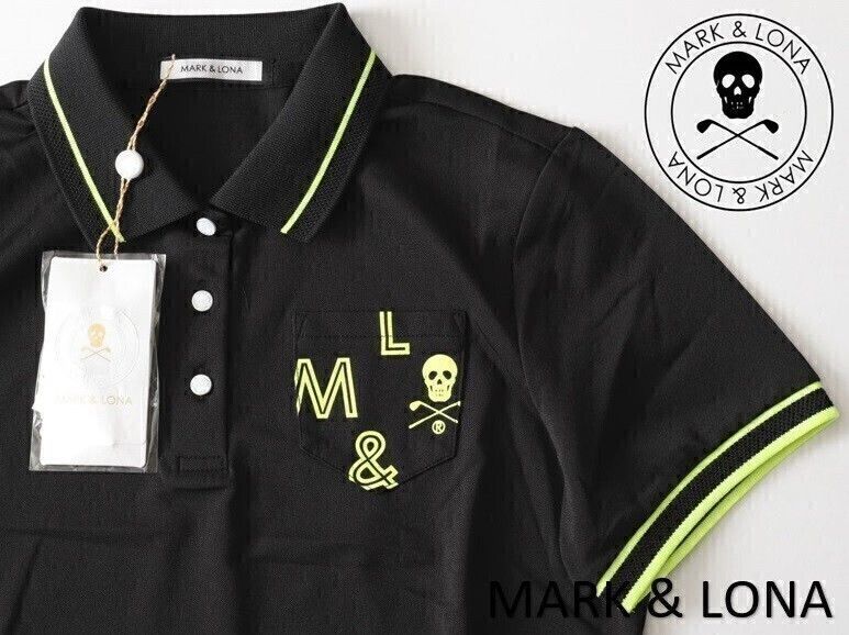 韓国限定MARKu0026LONA マーク＆ロナMLスカルロゴ 鹿の子速乾素材 半袖ポロシャツ38M【MTW-1B-AP71】ブラック黒【本物保証】日本未発売