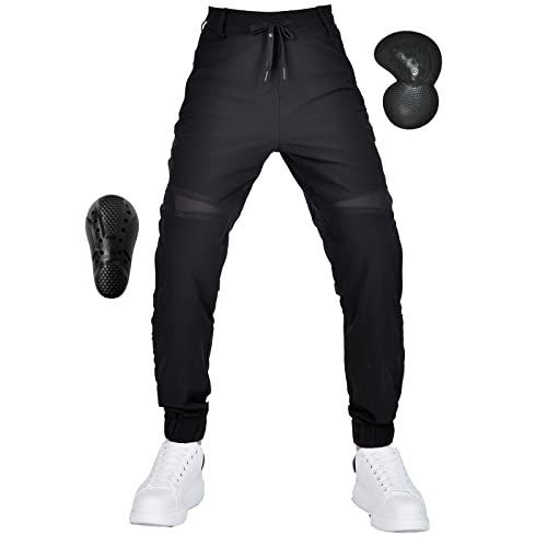 ブラック_3XL [RENHE] バイク用パンツ 夏用 メッシュパンツ メンズ 夏 ライディングパンツ ジョガーパンツ プロテクター ライダースパンツ 軽量 リブ裾 バイクズボン 通気性優れ ブラック 3XLサ