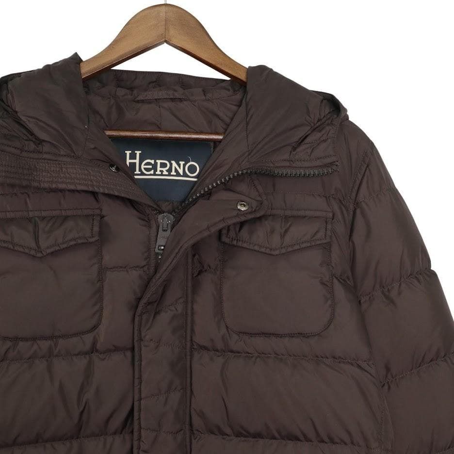 HERNO ヘルノ ポーラテック フーデッドダウンコート 茶 ブラウン 50