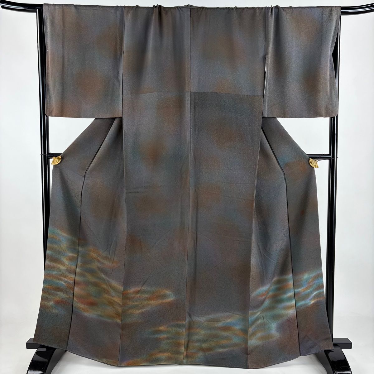 小紋 身丈163cm 裄丈70.5cm L 袷 落款 霞ぼかし 地紋 茶紫 正絹 秀品