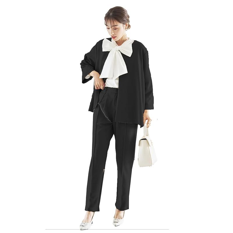 神戸レタス セレモニー スーツ レディース セットアップ ママスーツ 学校行事 入学式 卒業式 七五三 E3333 M プチパンツ ブラック 1