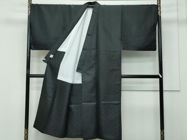 平和屋着物 上 男性 色無地 紋付き羽織 行灯袴セット 黒地 花菱地紋 舞台衣装 洗える着物 CZAA3655s5