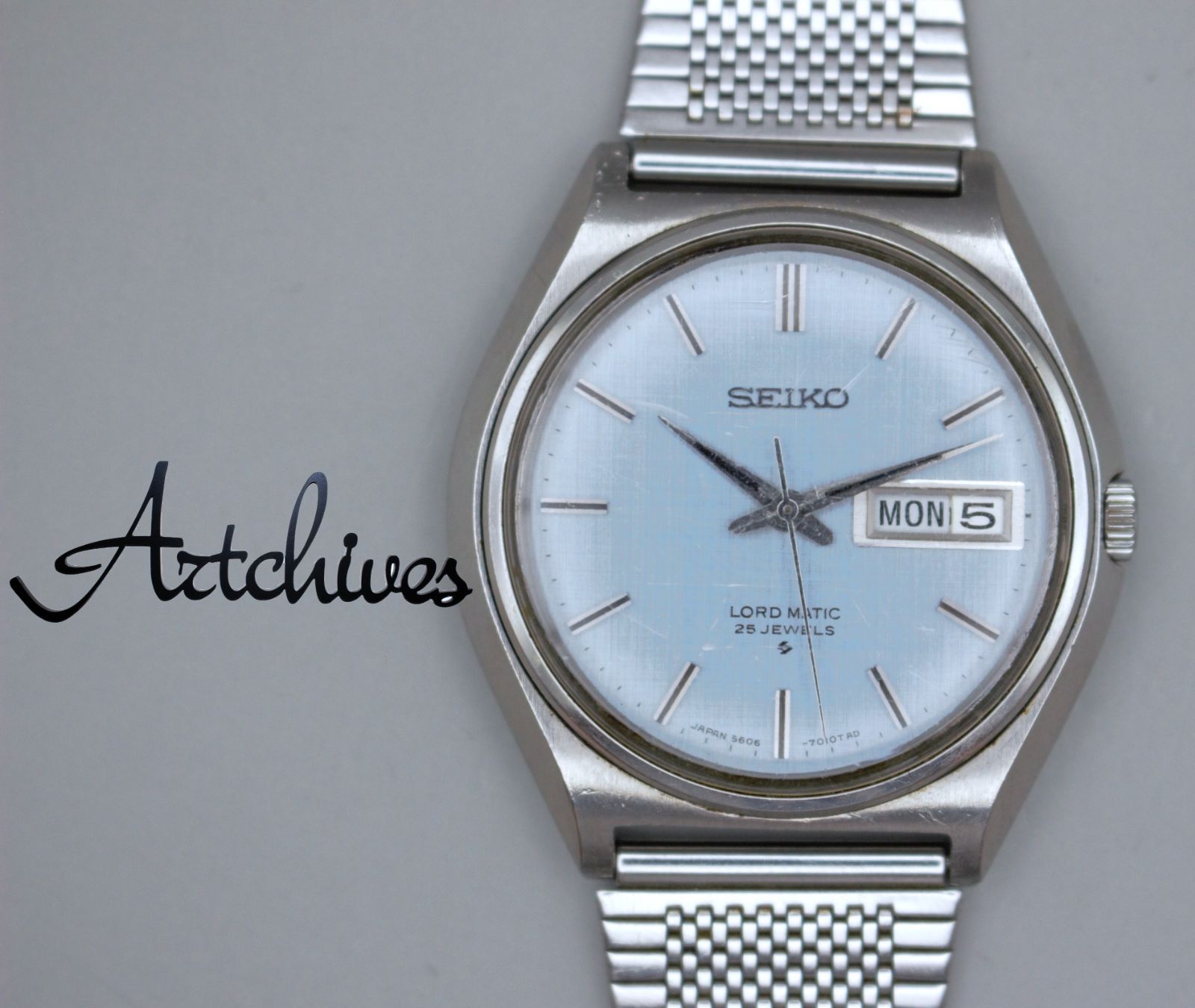 【希少】セイコー　自動巻　シルバー　LM 5606-7010 25石　デイデイト SEIKO LM セイコー 5606-7010 稼働 ロードマチック 25石 メンズ 腕時計