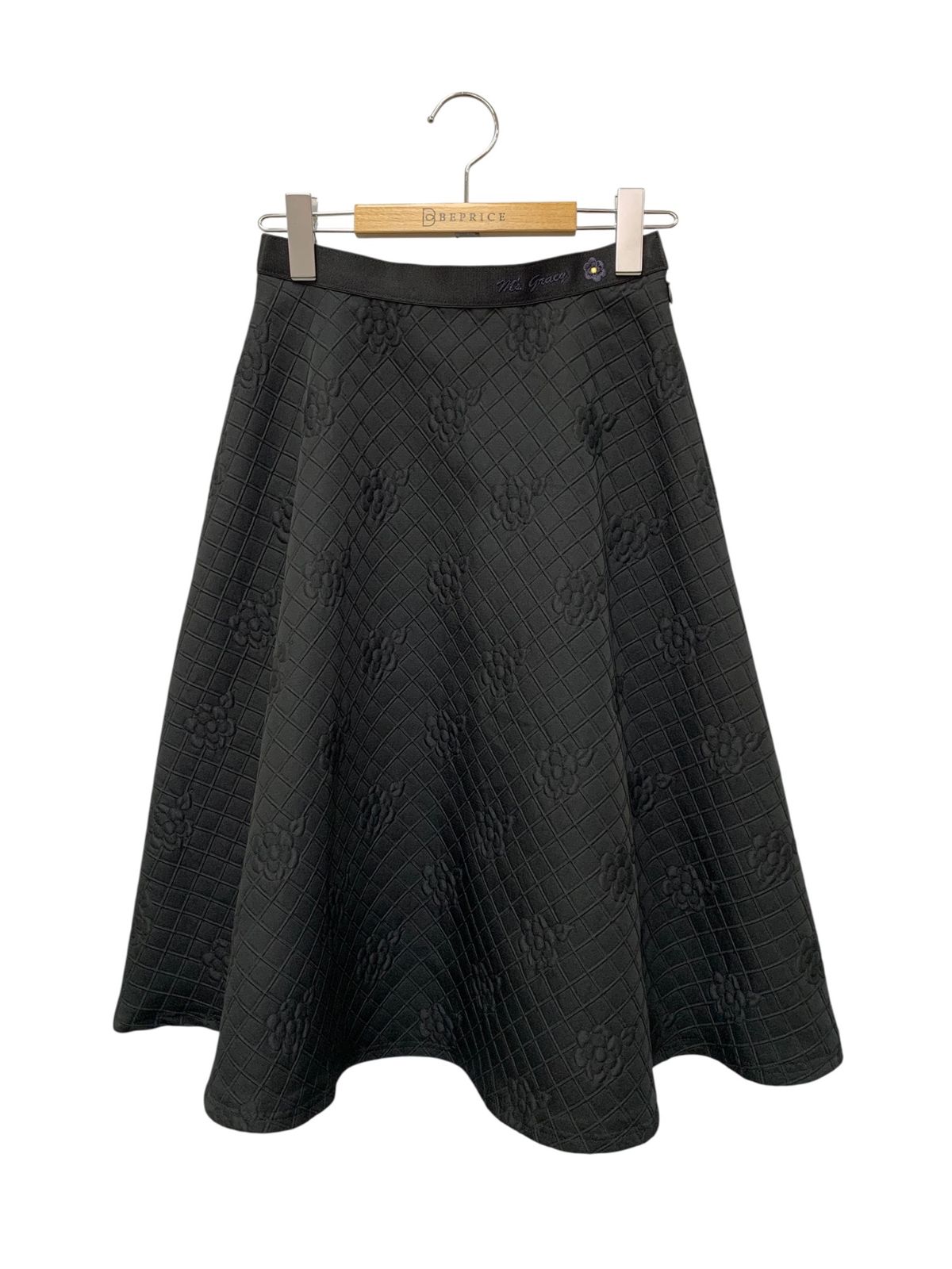 エムズグレイシー カメリアジャガードフ ー 317507 スカート 36 ブラック キルティング ITB4PUBSQJ60
